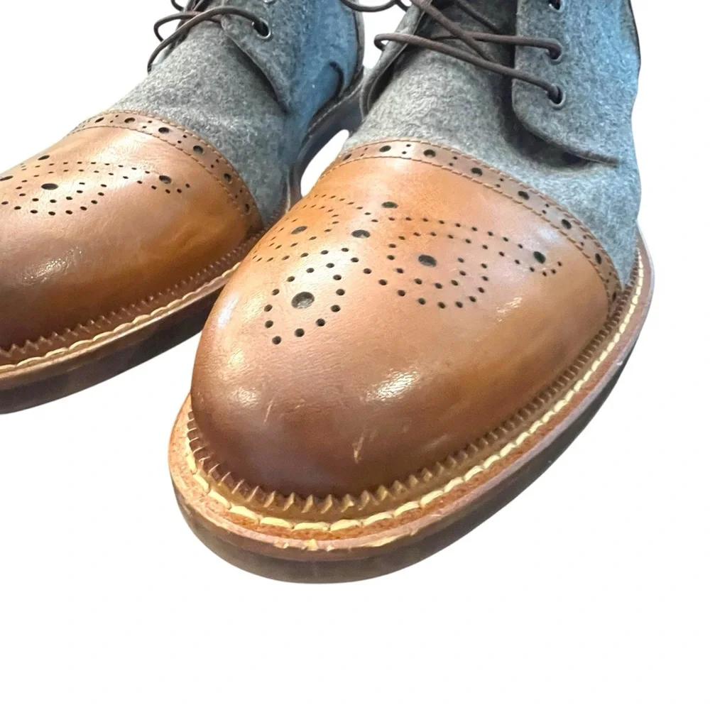Moretti Stance Lace Up Cap Toe Boots‎ Size 13 Hand Burnished Leather Wool Upper